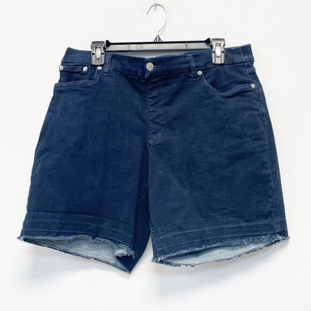 Denim & Co. Women's 16P Dark Wash Stretch 5 Pockets Frayed Hem Denim Short